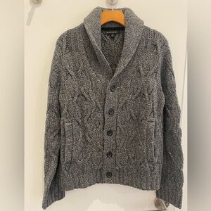 Banana Republic Gray Wool Cable-Knit Shawl-Collar Cardigan